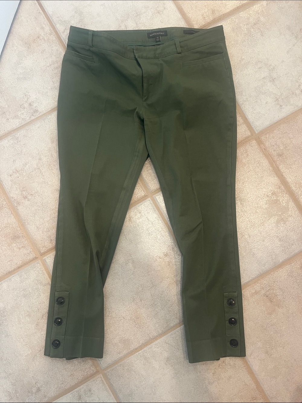 Banana Republic Olive Green Slim Cropped Dress Pants with Button Cuffs